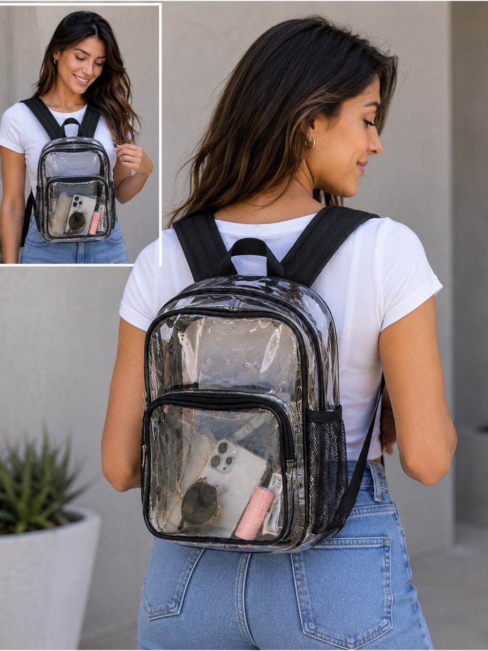 NWOT Clear Stadium Approved Backpack Transparent PVC Travel Concert School Bag